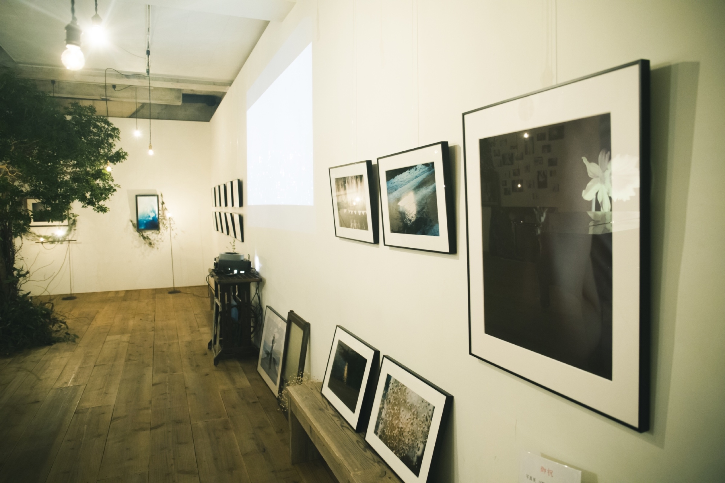写真作品のそばに置かれた灯り